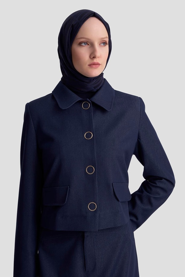 Armine Blazer Ceketli Tencel Takım 25KD1706 Lacivert