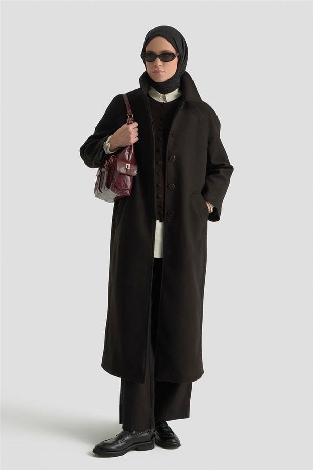 Armine Oversize Kaşe Manto 25KT1708 Siyah