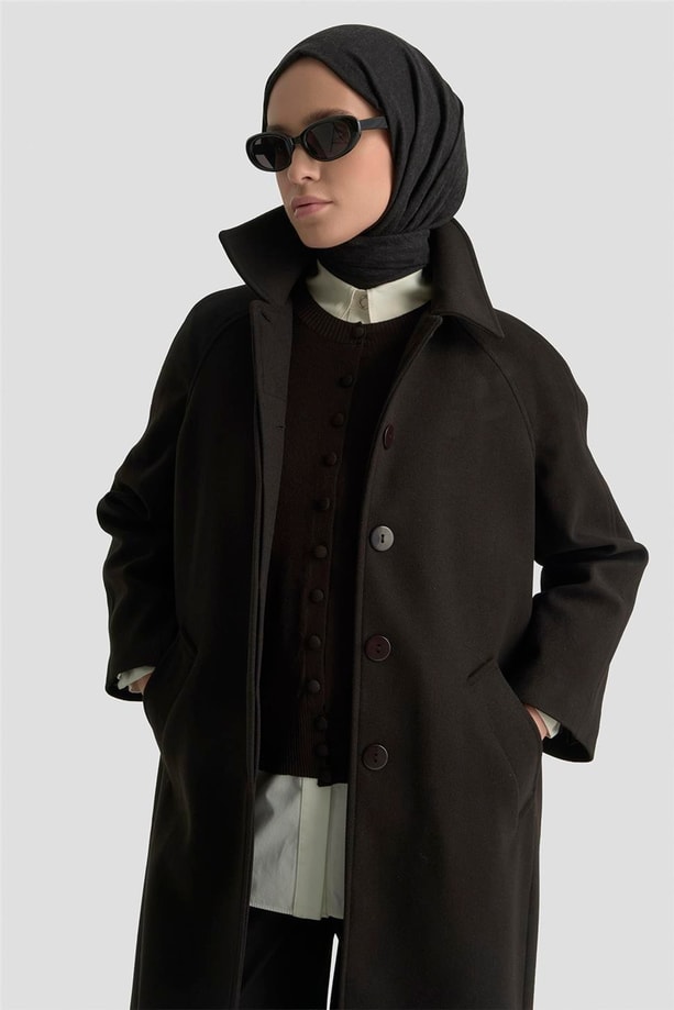 Armine Oversize Kaşe Manto 25KT1708 Siyah