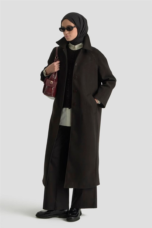 Armine Oversize Kaşe Manto 25KT1708 Siyah