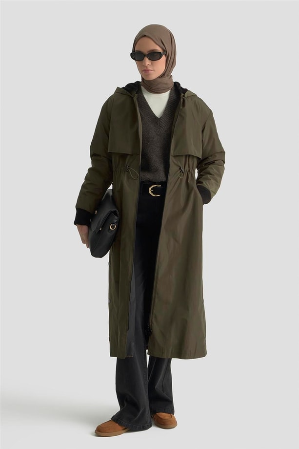 Armine Aller Detaylı Kapitone Manto 25KT1726 Haki