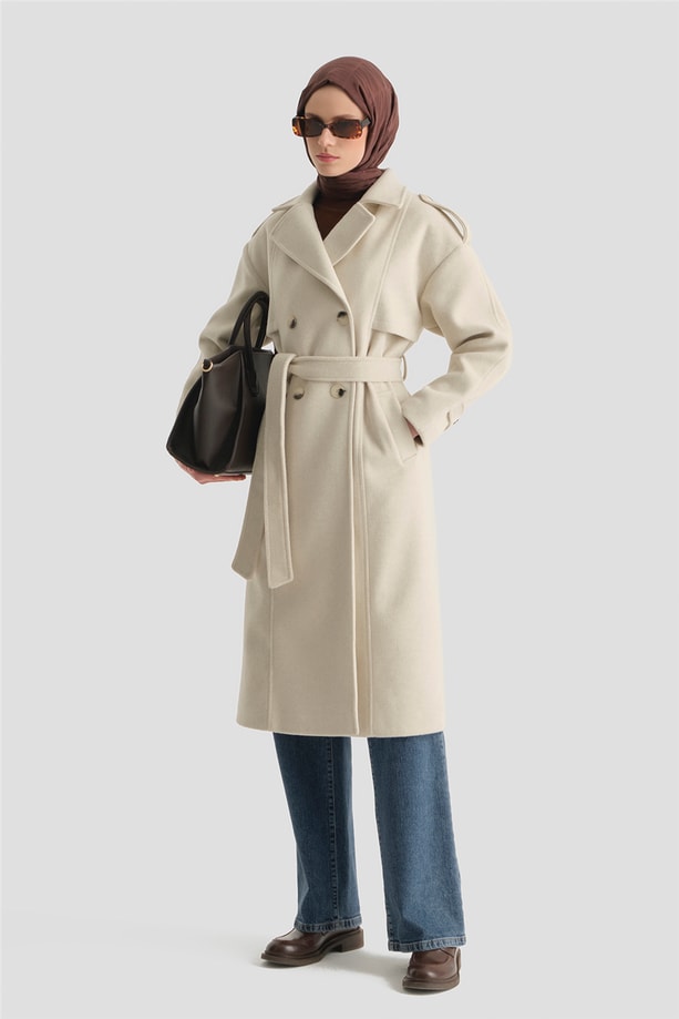 Armine Aller Detaylı Düğmeli Manto 25KT1729 Bej