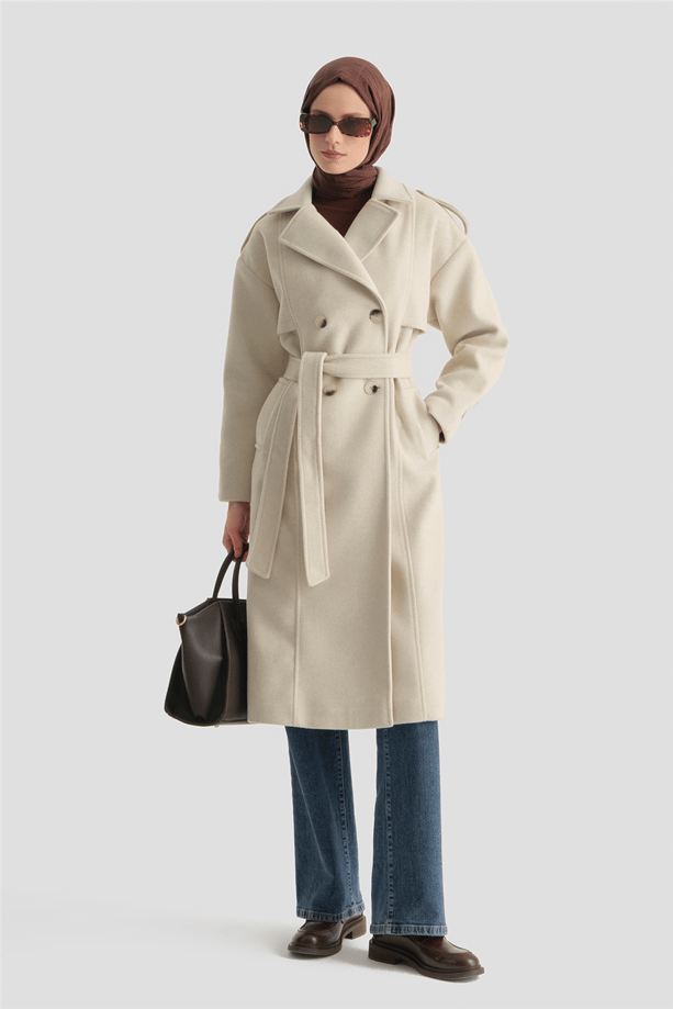Armine Aller Detaylı Düğmeli Manto 25KT1729 Bej