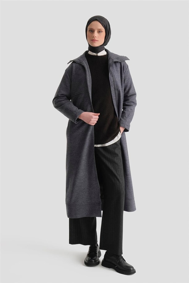 Armine Fermuarlı Kaşe Pardesü 25KT1801 Antrasit