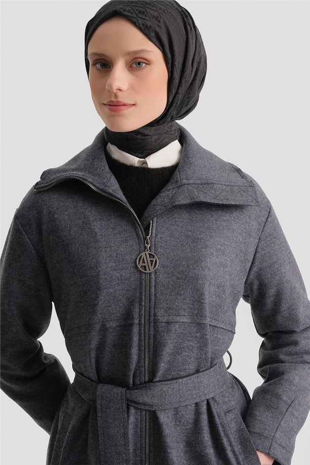 Armine Fermuarlı Kaşe Pardesü 25KT1801 Antrasit