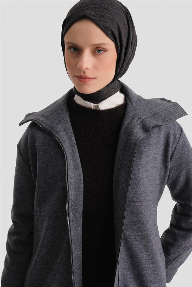 Armine Fermuarlı Kaşe Pardesü 25KT1801 Antrasit