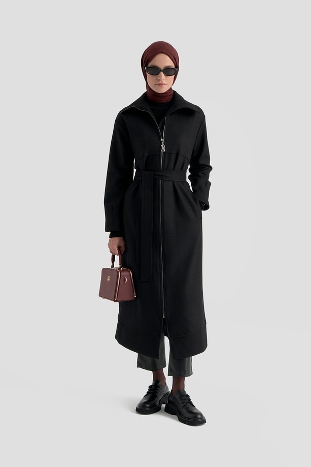 Armine Fermuarlı Kaşe Pardesü 25KT1801 Siyah