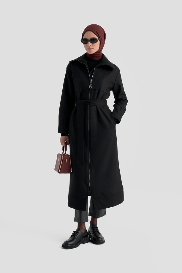 Armine Fermuarlı Kaşe Pardesü 25KT1801 Siyah