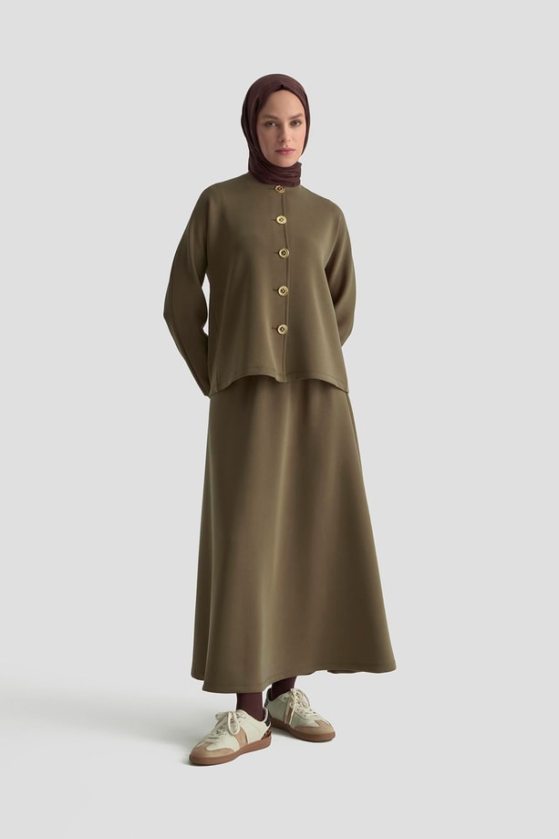 Armine Düğme Detaylı Örme Takım 25KD1805 Haki