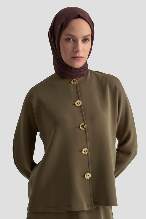 Armine Düğme Detaylı Örme Takım 25KD1805 Haki