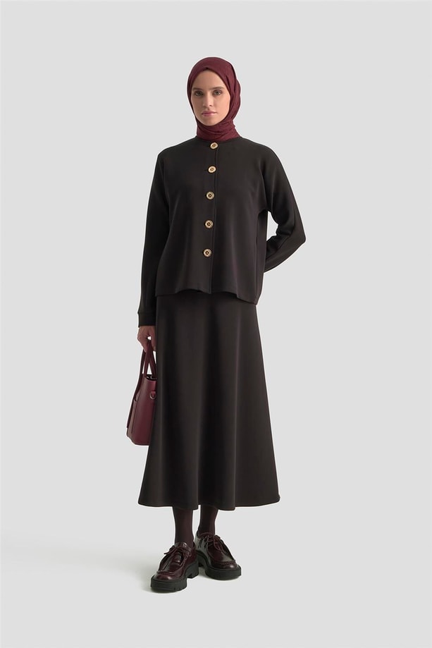 Armine Düğme Detaylı Örme Takım 25KD1805 Siyah