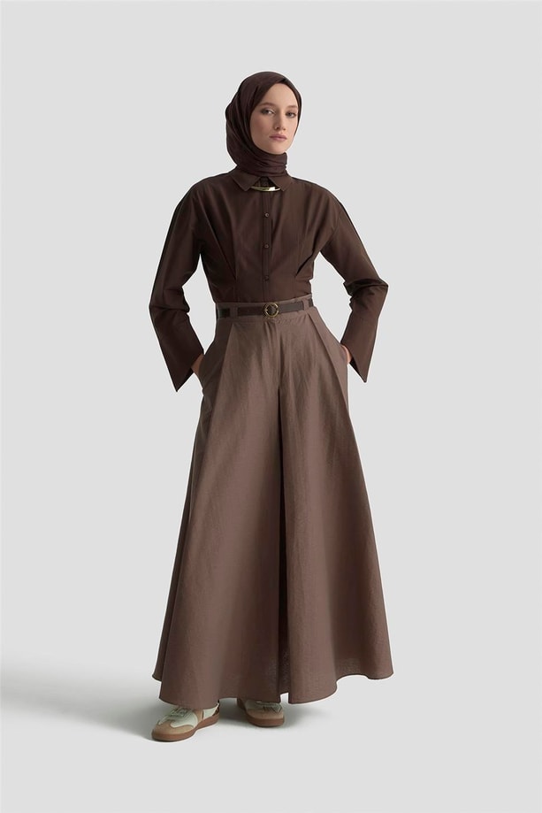 Armine Kemerli Ve Pileli Etek 25K1900 Kakao