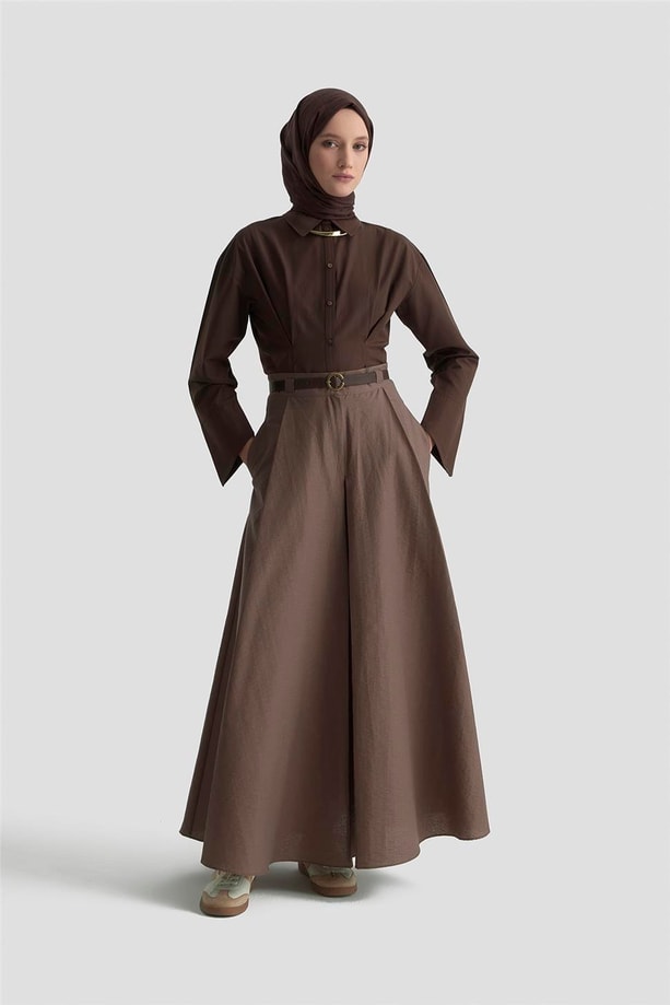 Armine Kemerli Ve Pileli Etek 25K1900 Kakao