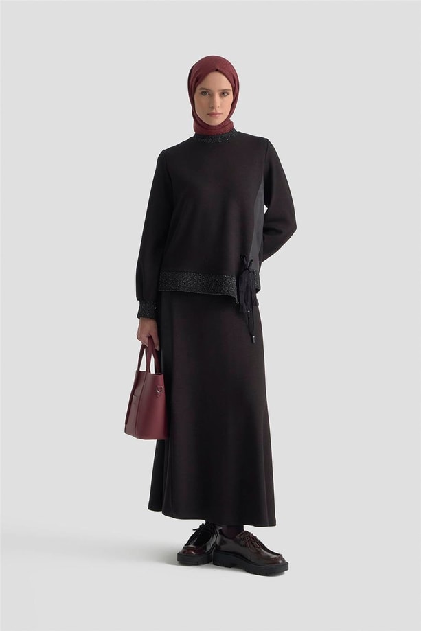 Armine Taşlı Örme Takım 25KD2103 Siyah