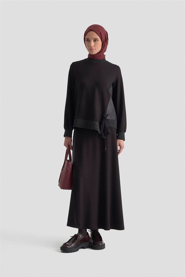 Armine Taşlı Örme Takım 25KD2103 Siyah