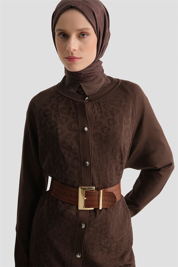 Jakarlı Triko Hırka 25KD2306 KAHVE