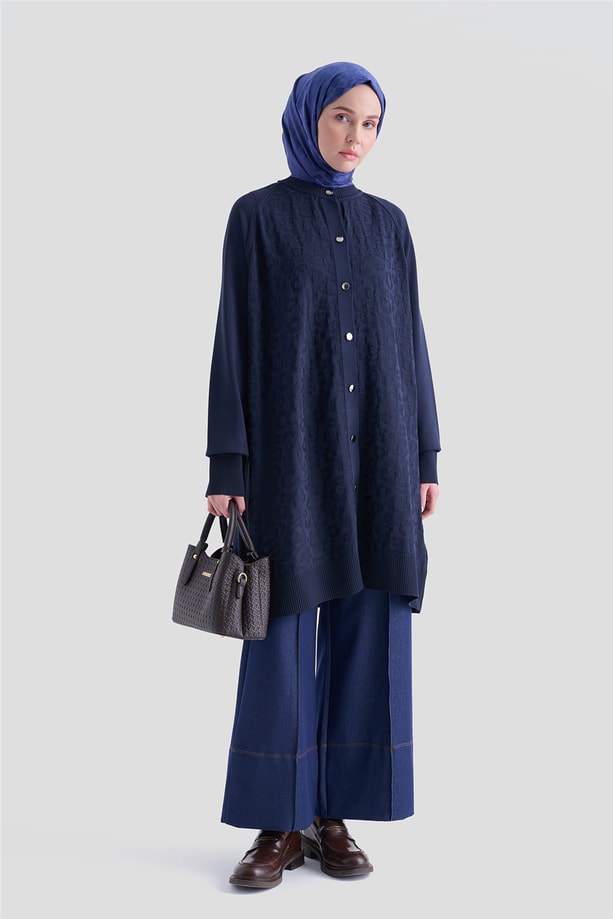 Jakarlı Triko Hırka 25KD2306 Lacivert