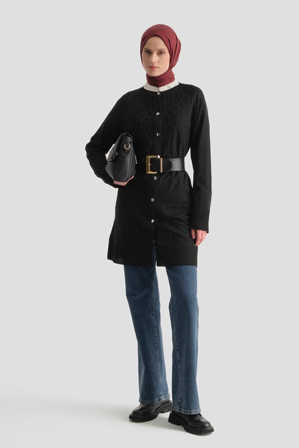 Jakarlı Triko Hırka 25KD2306 SİYAH