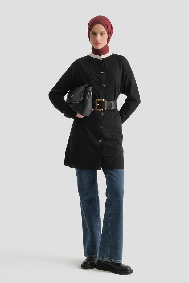 Jakarlı Triko Hırka 25KD2306 SİYAH