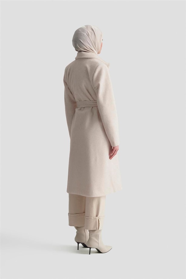 Armine Beli Kuşaklı Kaban 25KD2401 Ekru