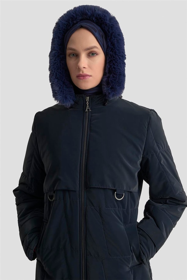 Armine Kapüşonlu Kapitone 25KD2402 Lacivert