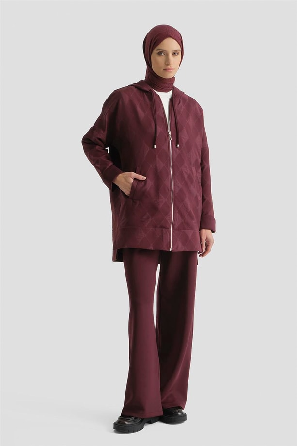 Armine Desenli Kapüşonlu Relax Takım Bordo