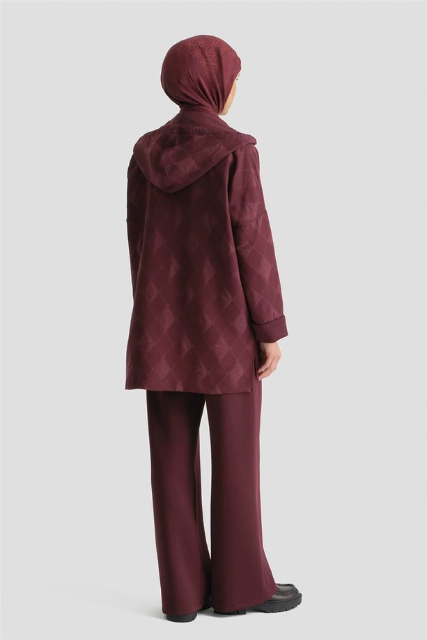 Armine Desenli Kapüşonlu Relax Takım Bordo