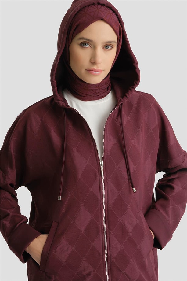 Armine Desenli Kapüşonlu Relax Takım Bordo