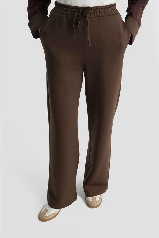 Desenli Kapüşonlu Relax Takım Kahve