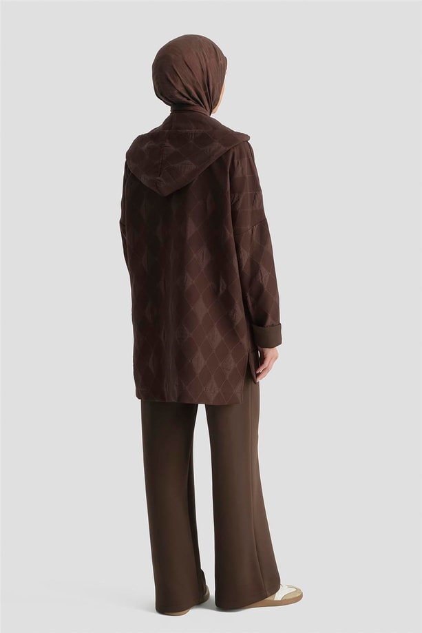 Desenli Kapüşonlu Relax Takım Kahve