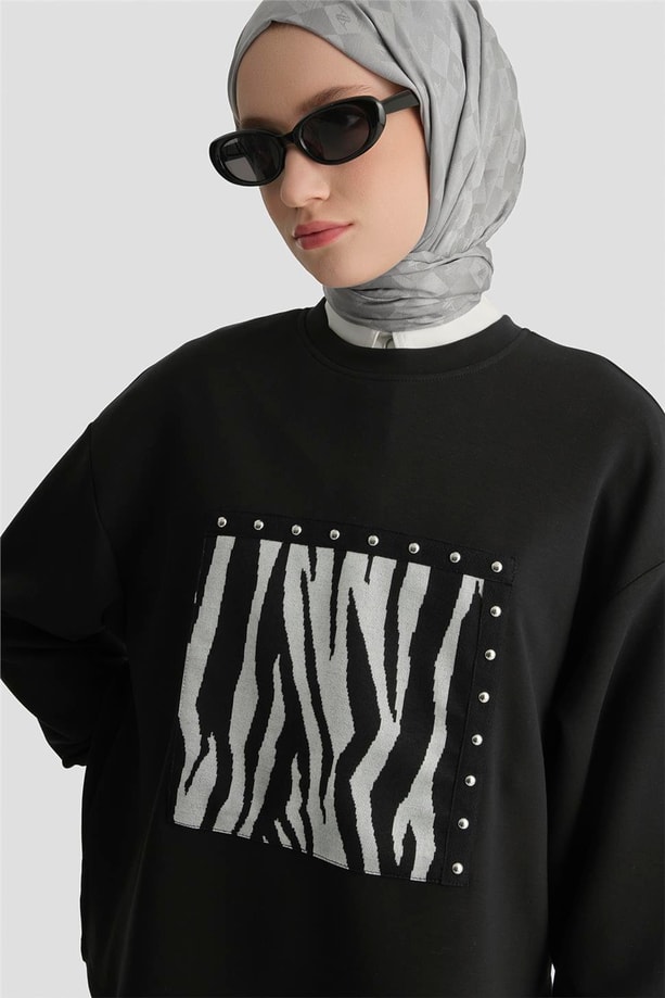 Armine Zebra Desenli Örme Takım 25KD2802 Siyah