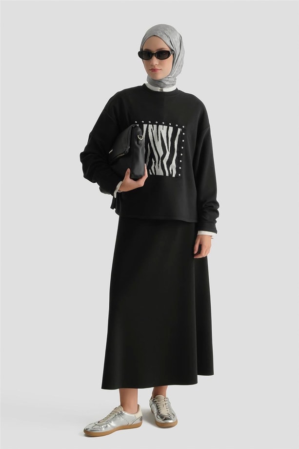 Armine Zebra Desenli Örme Takım 25KD2802 Siyah