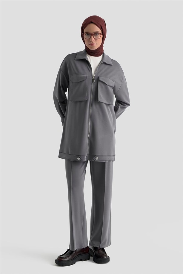 Armine Taş İşlemeli Örme Takım 25KD2804 Antrasit