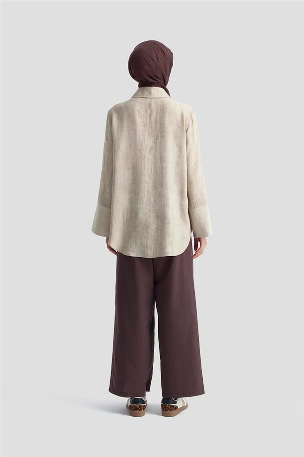 Armine Geniş Manşetli Kolu Pileli Patlı Gömlek 25K3805 Vizon