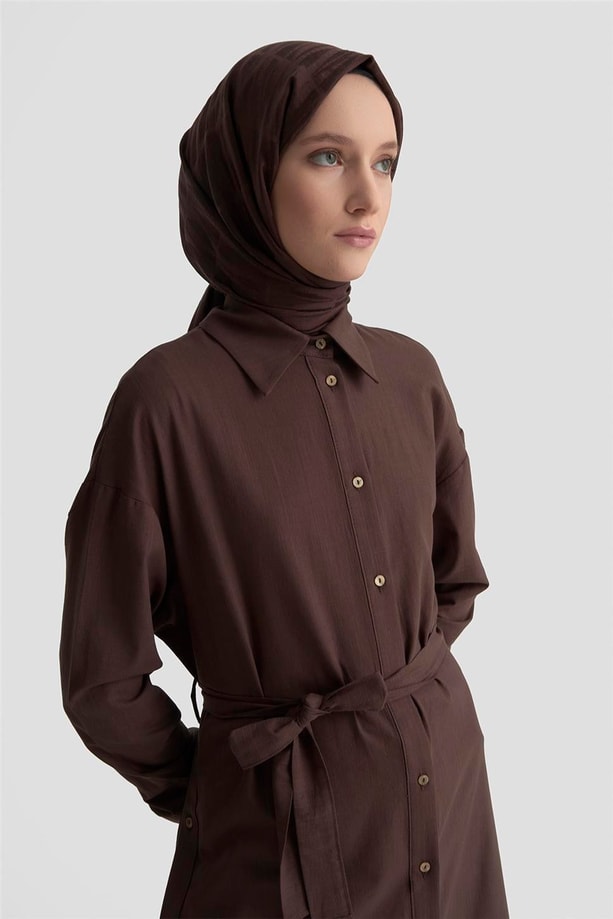 Armine Yanları Düğmeli Tunik Elbie 25K4000 Acı Kahve