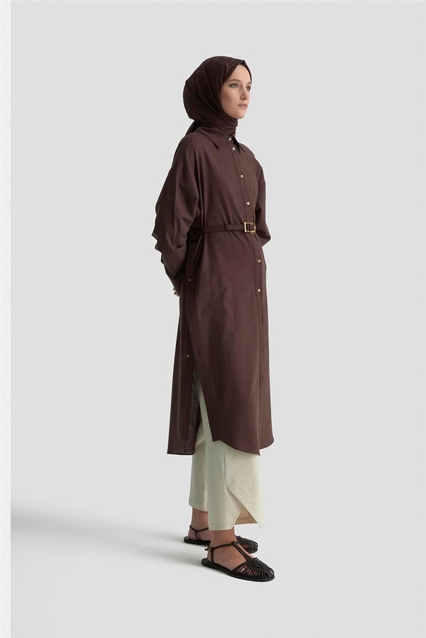 Armine Yanları Düğmeli Tunik Elbie 25K4000 Acı Kahve