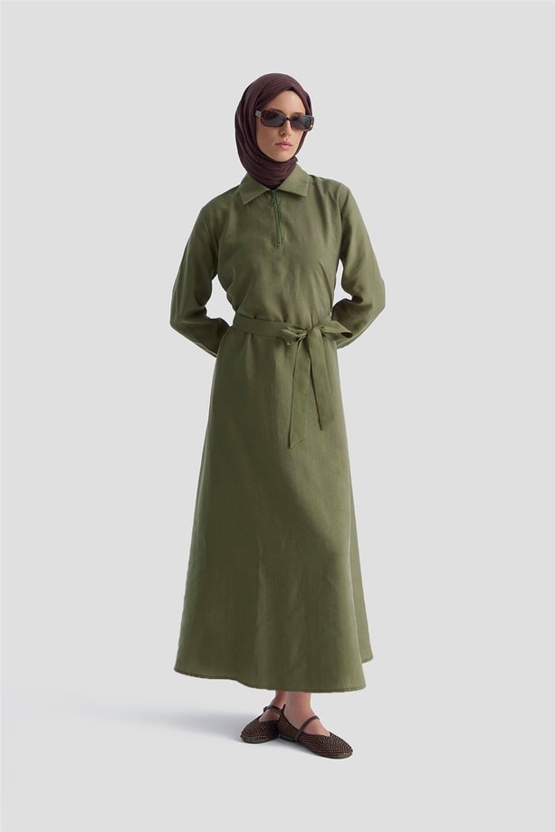 Armine Fermuar Detaylı Elbise 25KD4006 Haki