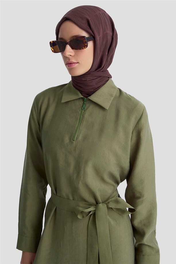 Armine Fermuar Detaylı Elbise 25KD4006 Haki