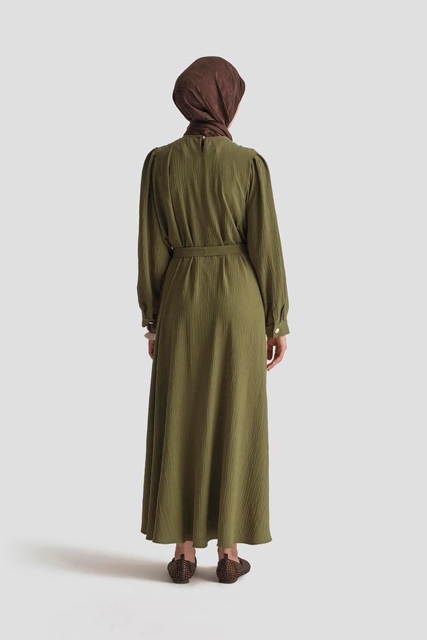 Armine Balon Kollu Elbise 25KD4013 Haki