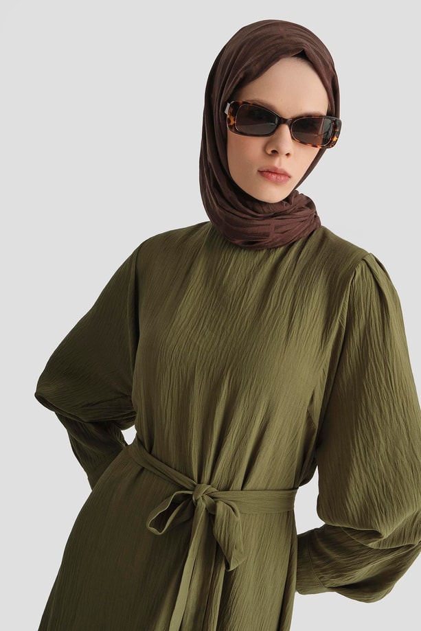 Armine Balon Kollu Elbise 25KD4013 Haki