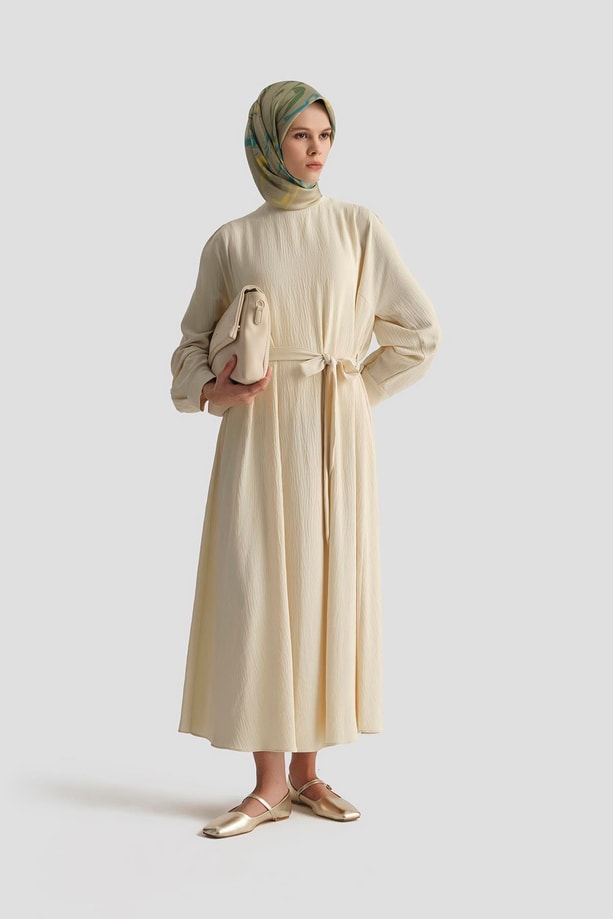 Armine Balon Kollu Elbise 25KD4013 Kum