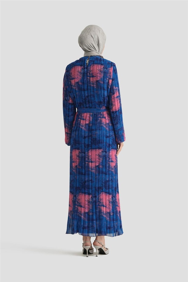 Armine Desenli Elbise 25YD4015 Saks