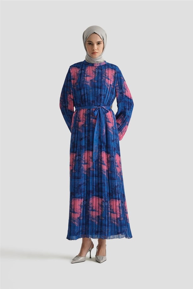 Armine Desenli Elbise 25YD4015 Saks