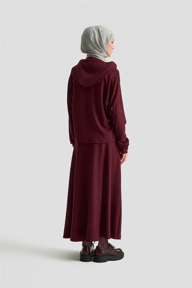 Armine Taşlı Kapüşonlu Sweat 25KD4031 Mürdüm