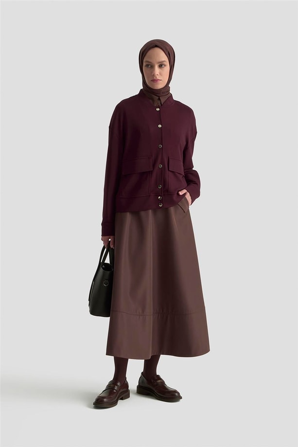 Armine Zımbalı Örme Ceket 25KD4032 Mürdüm