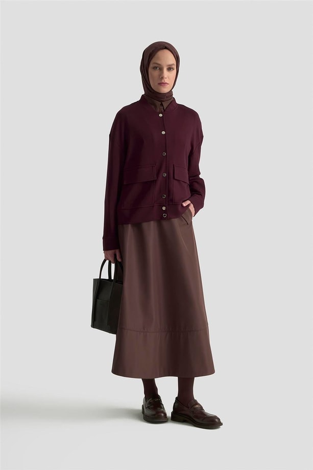 Armine Zımbalı Örme Ceket 25KD4032 Mürdüm