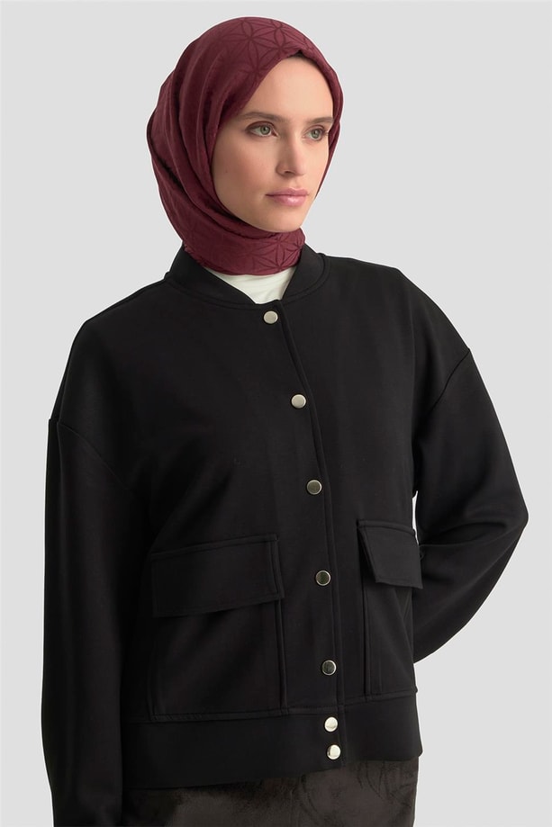 Armine Zımbalı Örme Ceket 25KD4032 Siyah