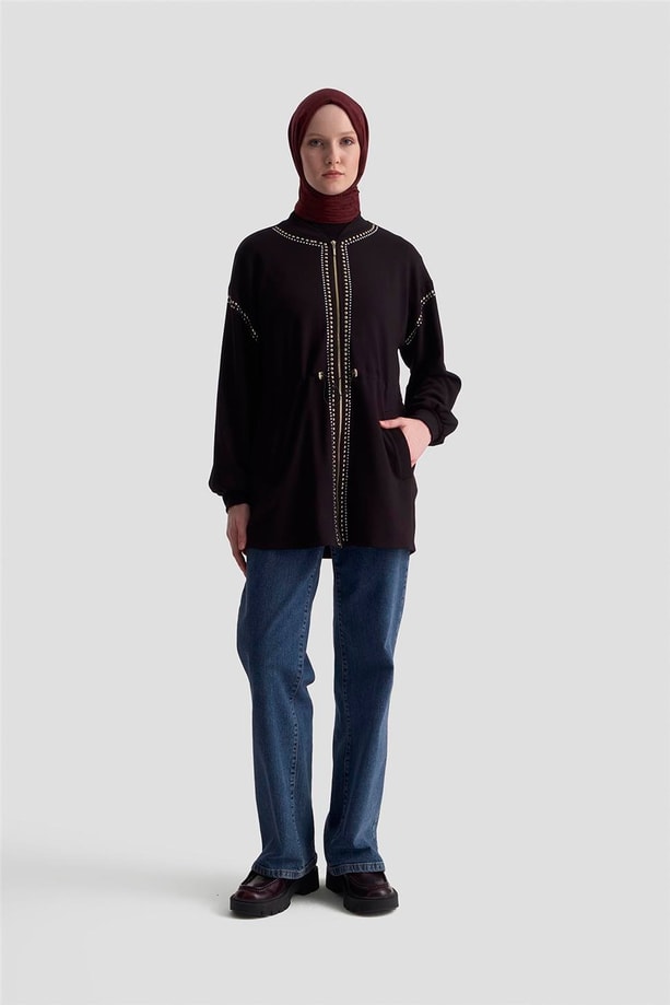 Armine Trok Detaylı Kap 25KD4038 Siyah