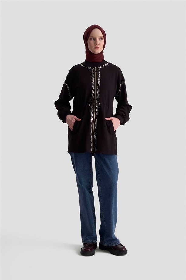 Armine Trok Detaylı Kap 25KD4038 Siyah