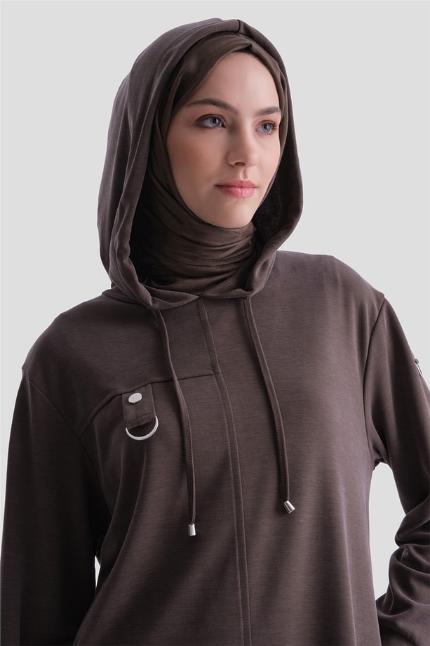 Armine Kapüşonlu Örme Takım 25KD4386 Kahverengi